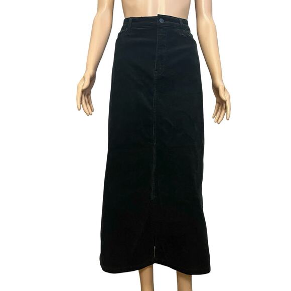 NYDJ High Waisted Corduroy Maxi Skirt Size 12 Black Straight Fit Front Slit - Picture 1 of 12
